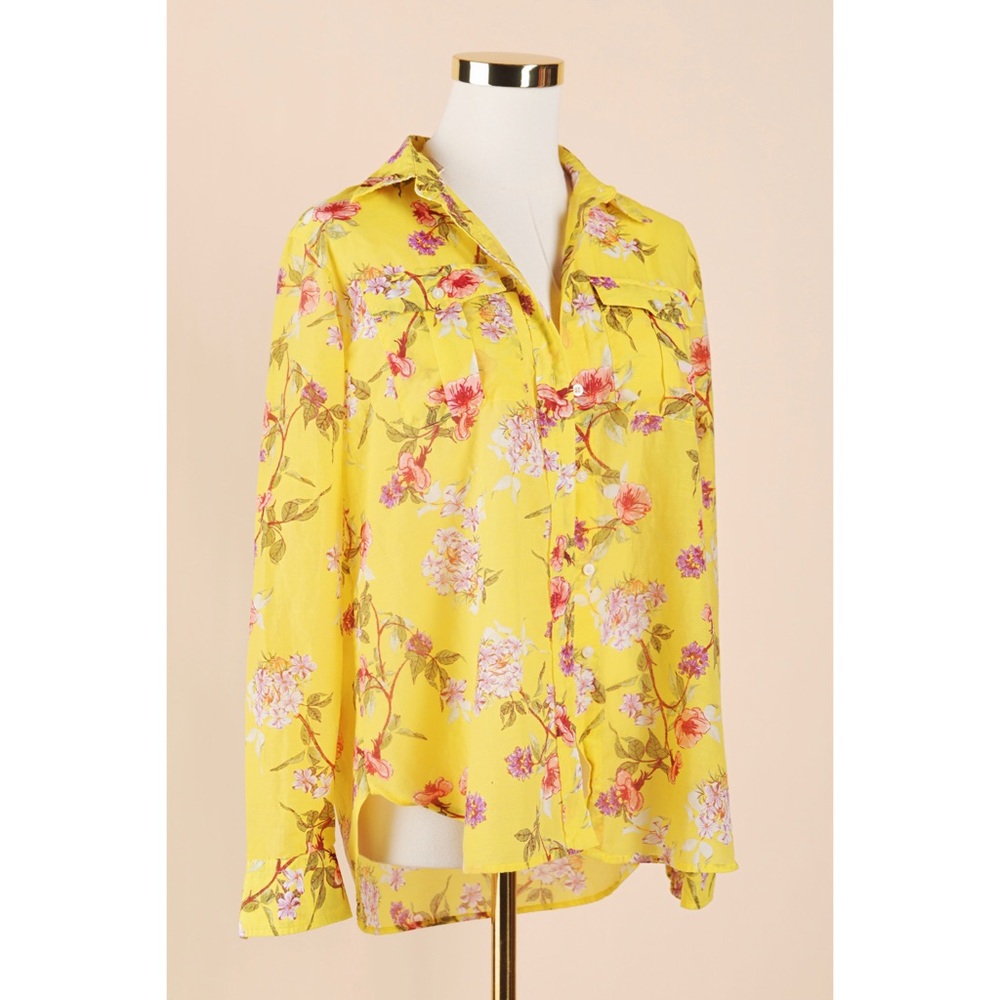 Sz Petite Large Ralph Lauren Floral Button Down Shirt In Yellow Multi EUC